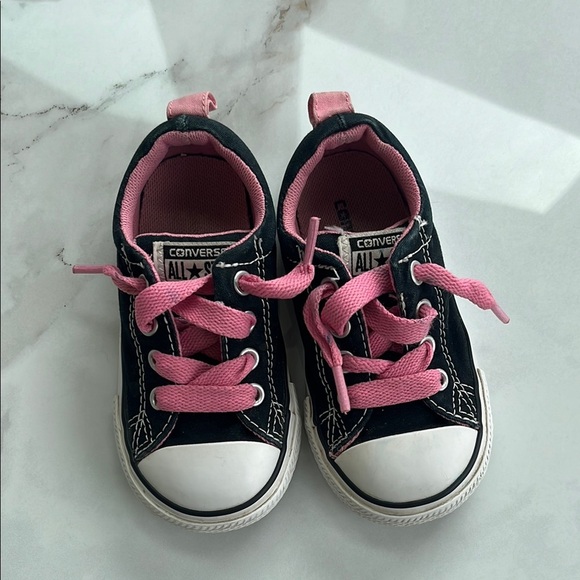 Converse Black and Pink Canvas Sneakers with Rubber Toe Caps - Picture 1 of 4